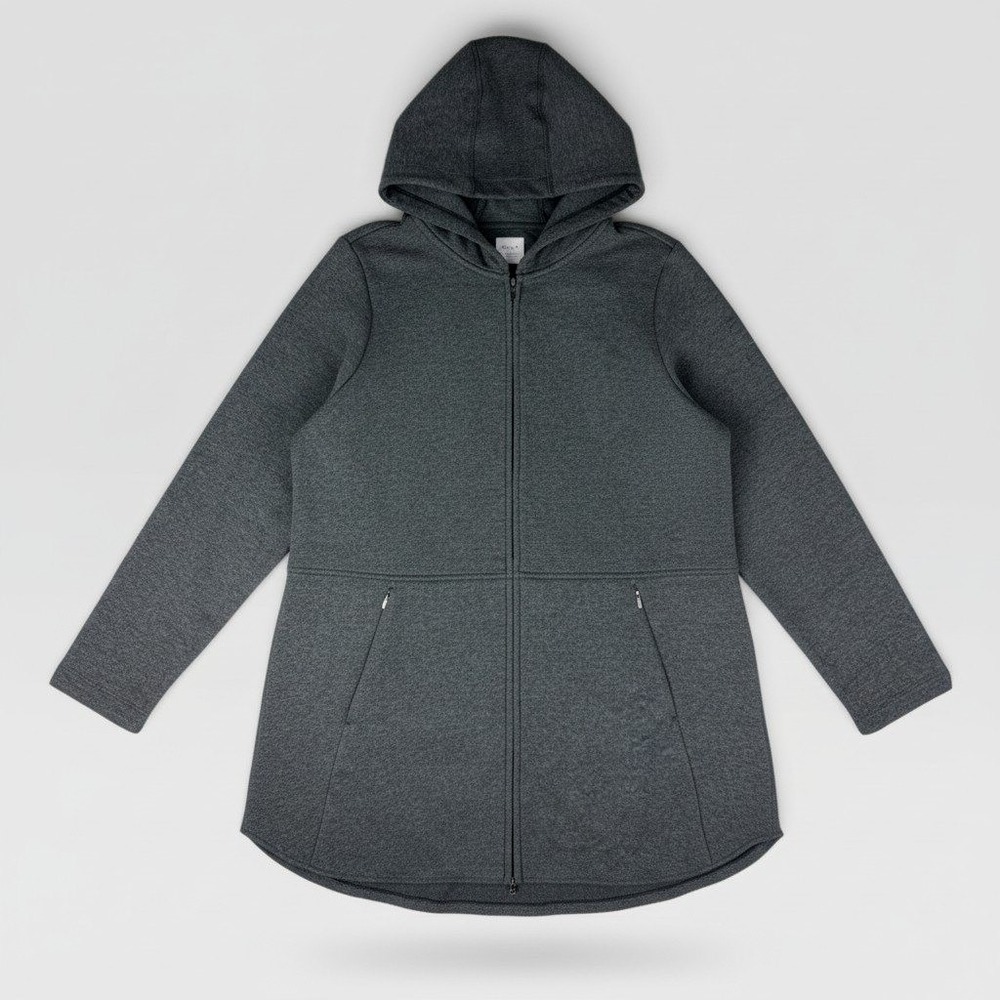 J. Jill Fit Full Zip Hoodie Jacket Women M Charcoal Black Bonded Fleece NEW $139